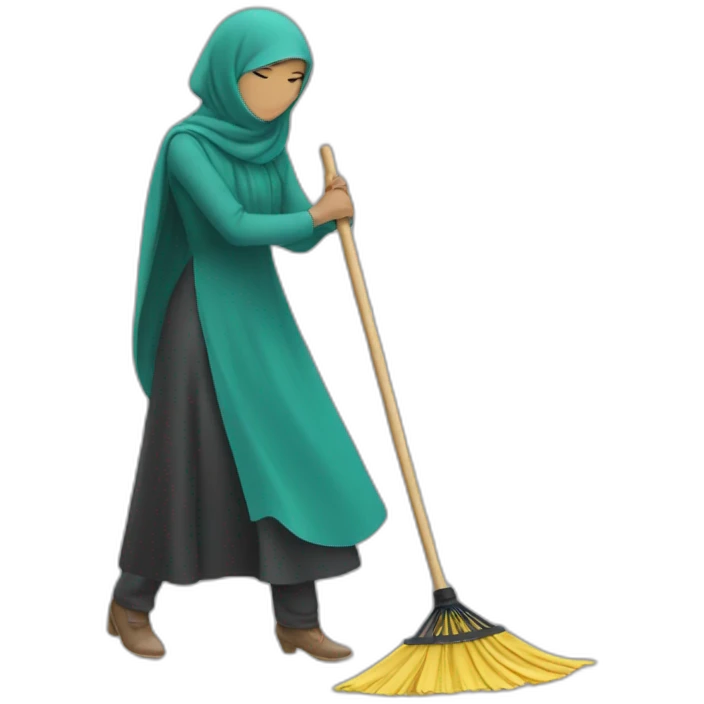 a woman in a hijab is sweeping the floor emoji