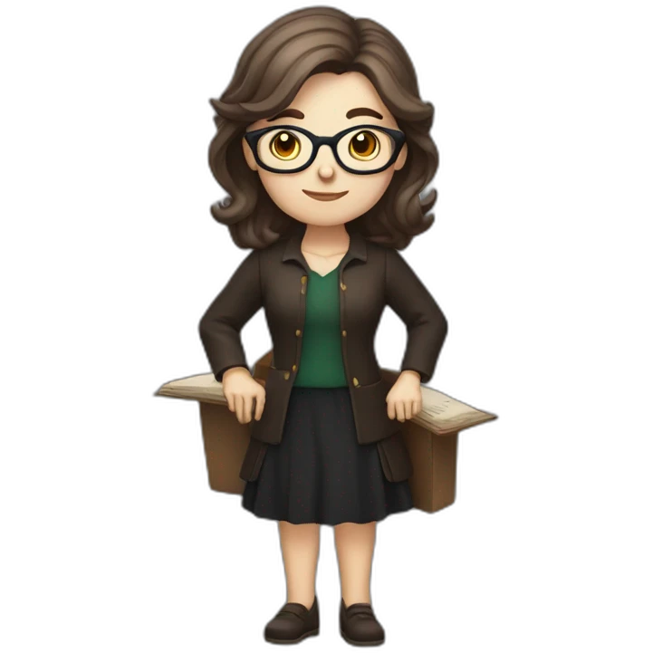 White female librarian witch with shoulder-length brown hair and glasses emoji
