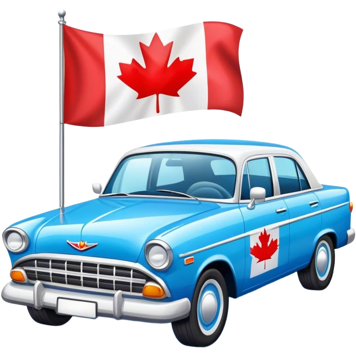 blue sedan with canadian flag and bachelorette party sign  emoji