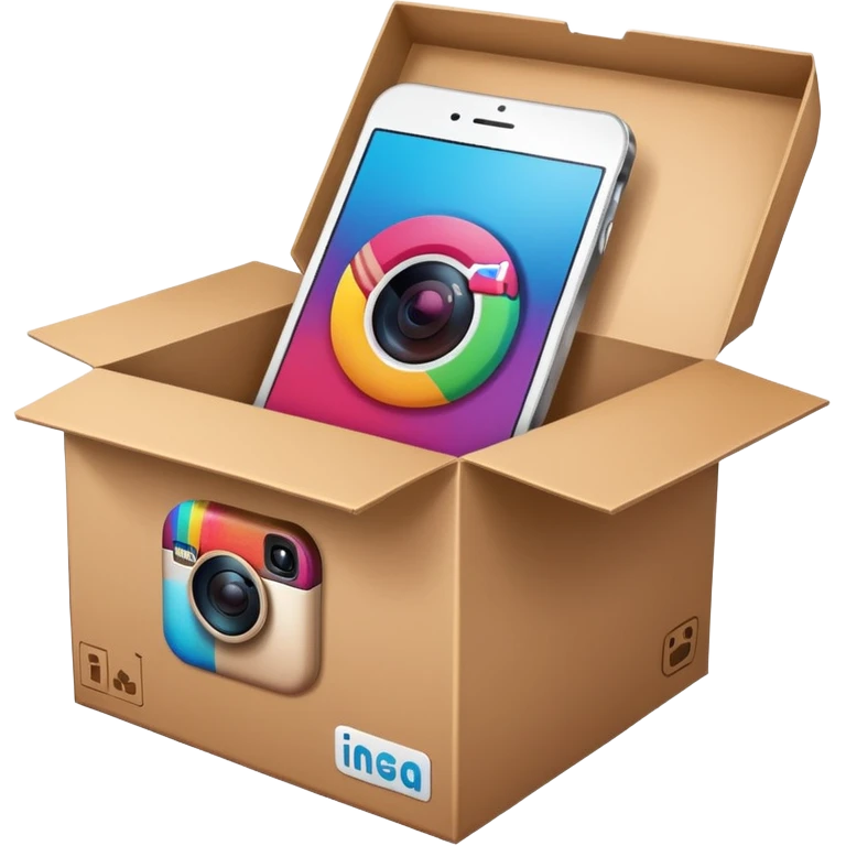 a box open with swipe files inside and instagram logo on the box emoji