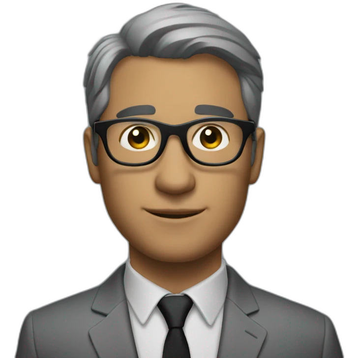 A secreto agent man wearing a grey suit a grey shirt and a black tie and a pait of transparente frame glasses emoji