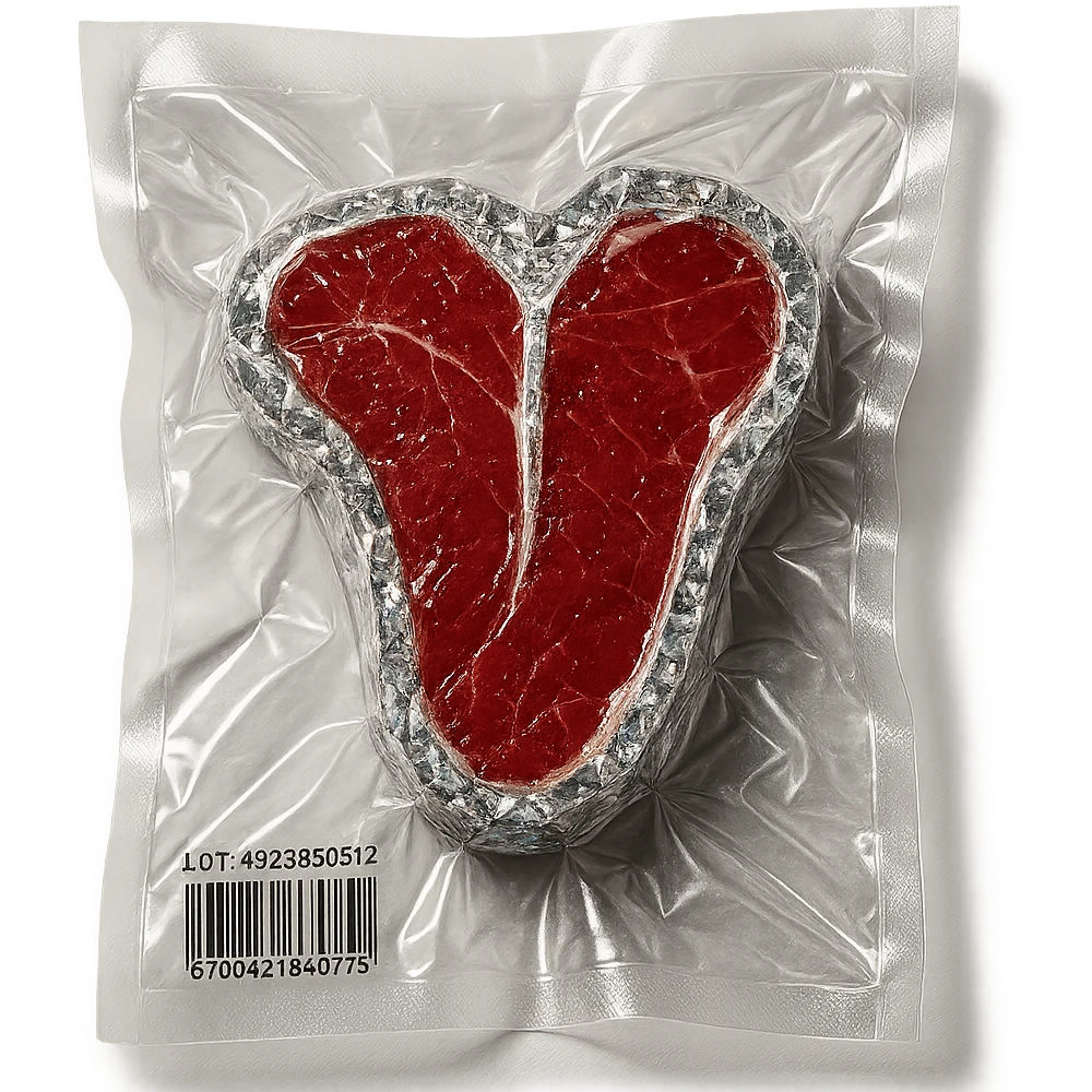 meat steak made of diamond, glossy and puffy, no background emoji