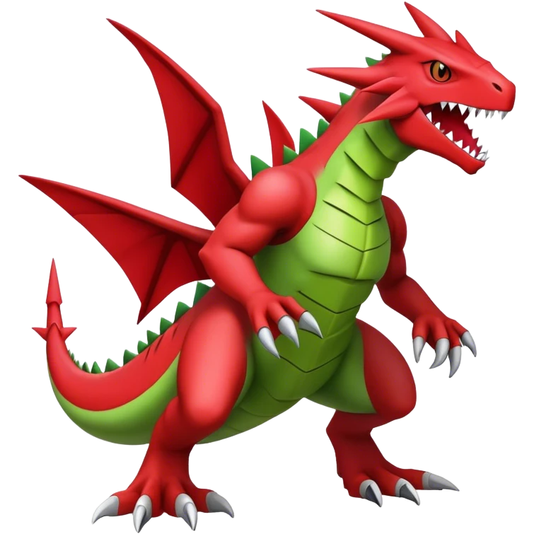 Cool edgy Guilmon-Flygon-Tyranitar-Digimon-hybrid-fusion, full body emoji