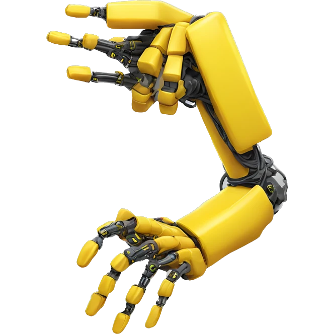 yellow robotic bicep with shocks and circuits that’s attached to the forearm emoji