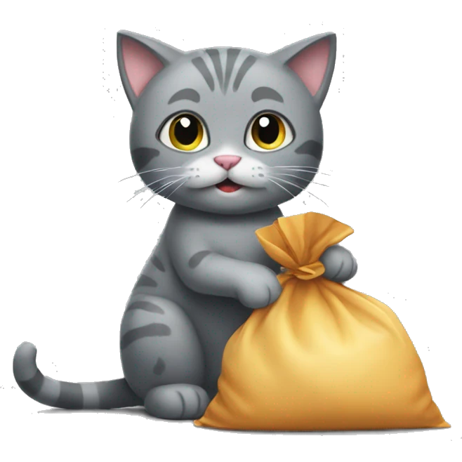 gray cat playing with trash emoji