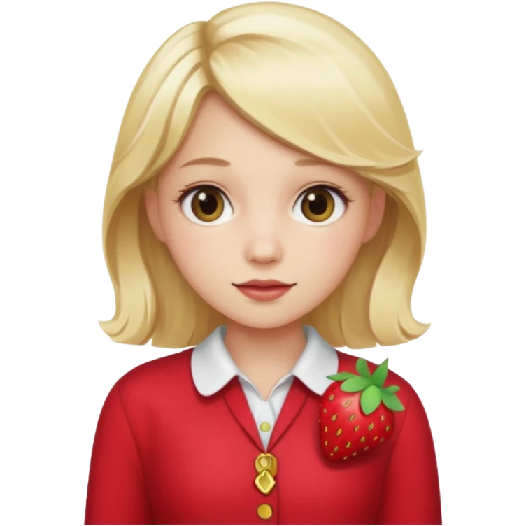 A girl with a blonde hair wearing a strawberry clip and wearing a cute red outfit emoji