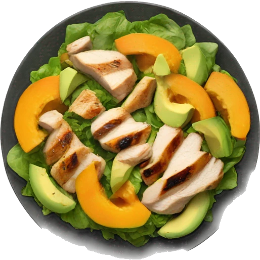 Salad with grilled chicken and avocado papaya emoji