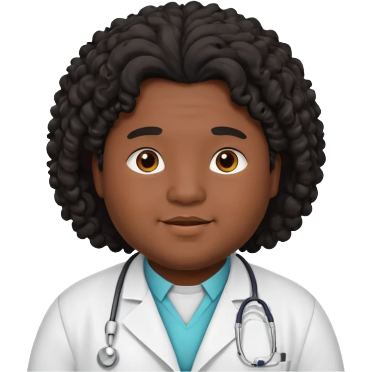 a young chubby male doctor with black long curly hair and cheerful face without gpasses emoji