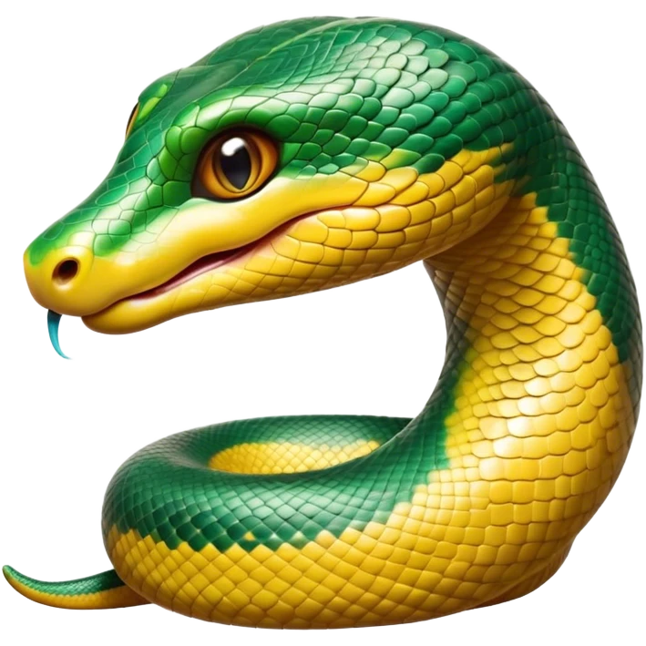 Cinematic Cute Anaconda Portrait Emoji, Head tilted playfully and inquisitively, with a sleek, shimmering body adorned with detailed scale patterns and round, sparkling eyes full of wonder, Simplified yet irresistibly adorable features, highly detailed, glowing with a warm, friendly jungle glow, high shine, affectionate and lively, stylized with a touch of whimsical reptilian charm, soft glowing outline, capturing the essence of a mischievous serpent that feels like it could slither out of the screen into your arms! emoji