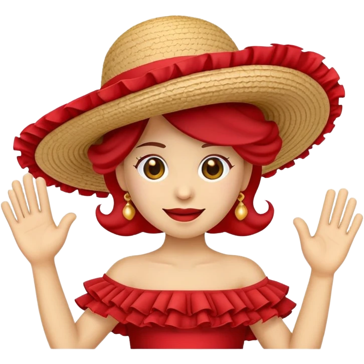 emoji character waving with a wide-brimmed Spanish flamenco hat emoji