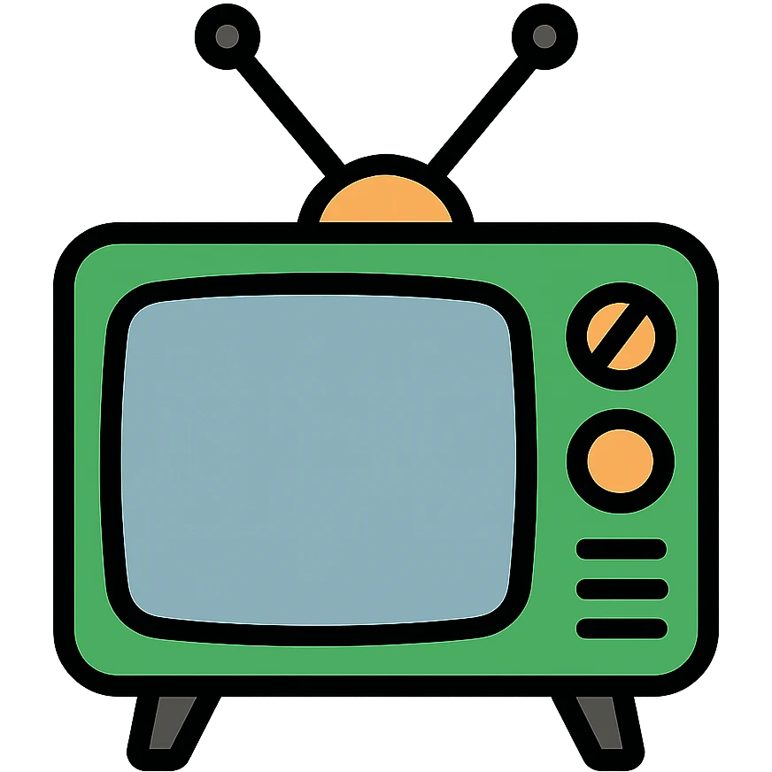 Green vintage television with rabbit ear antennas and dials, retro TV set emoji