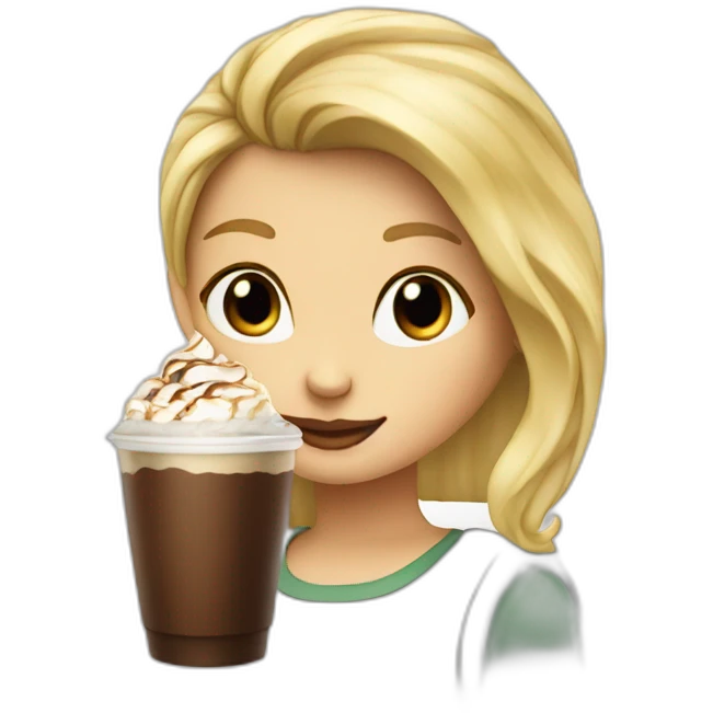 blond girl drinking java chip frappe emoji