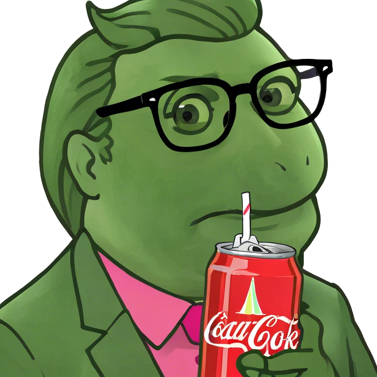Donald trump with gay glasses a pink shirt and rainbow nails with weird huge eyebrows and a Diet Coke  emoji