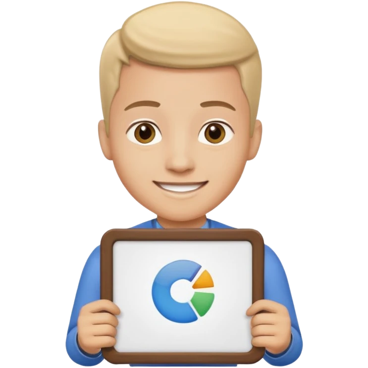 smiling young man holding a presentation board emoji