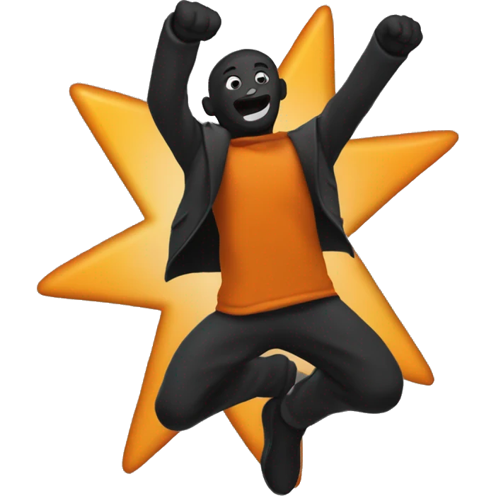 jumping star half black, half orange burnt emoji