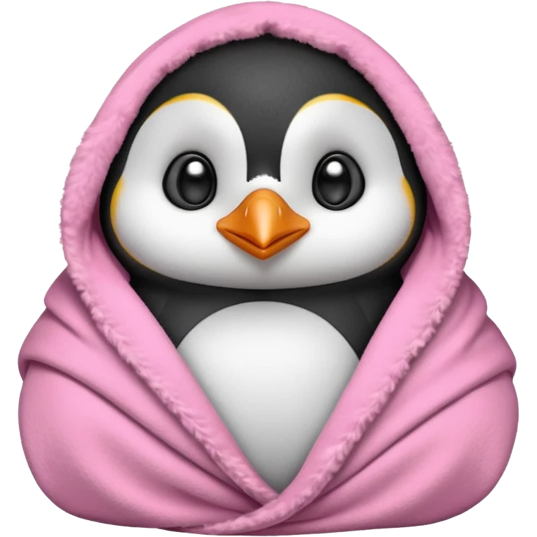 A cute penguin snuggled in a pink blanket  emoji