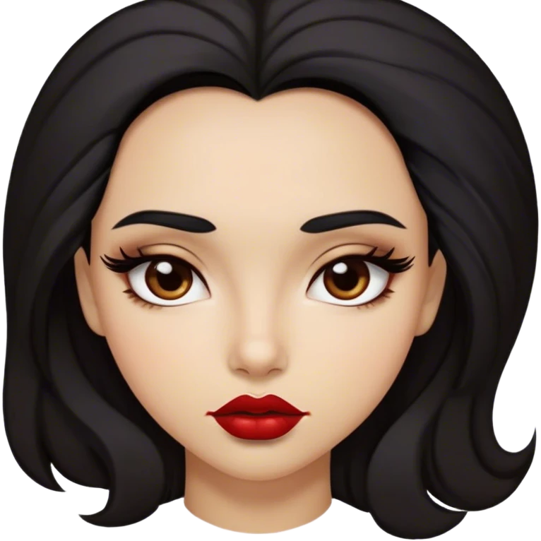 Light Carmel skinn girl, black thick hair, bold features, brown almond eyes, thick eyebrows, deep red lips, full cheeks  emoji