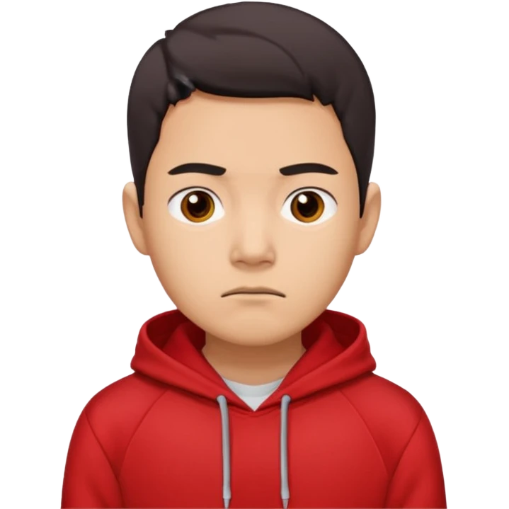 Mexican-Asian american male in red hoodie staring at you disappointef emoji