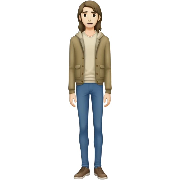 full body very skinny male figure standing wearing clothes with long hair emoji