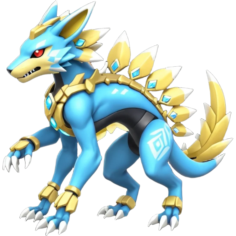Mechanical Zeraora-Vernid-Primagen-Protogen-Fakémon-Pokémon-creature-fusion (full body) emoji