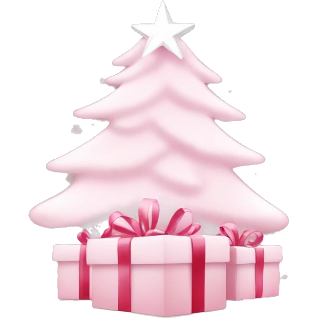 Light pink Christmas gifts under a white Christmas tree  emoji