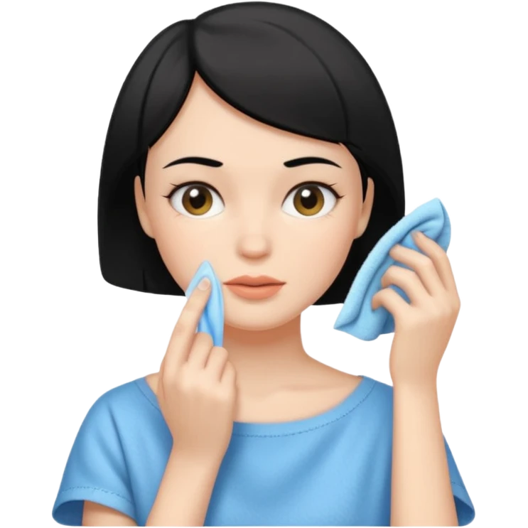 a white woman who has black short hair cleaning her face emoji