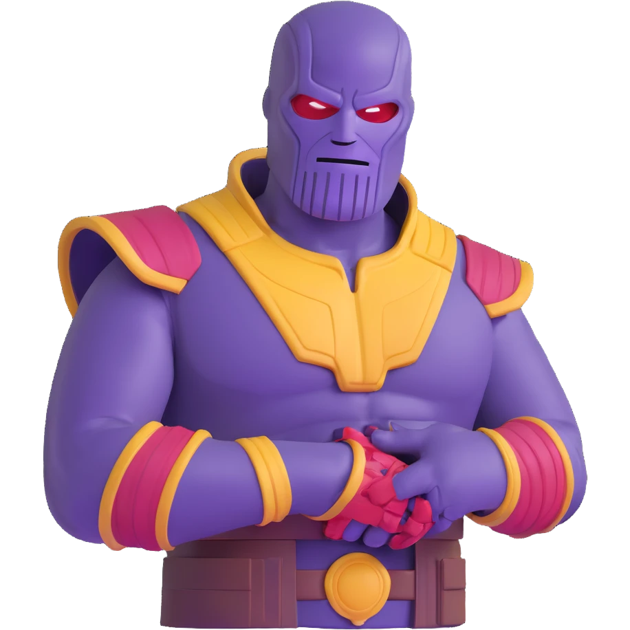 Purple villain Thanos wearing red Squid Game guard mask emoji