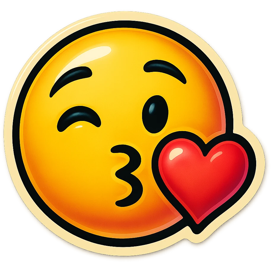 A face displaying a kiss emotion. The sticker should have a transparent background with a clear outline. Ensure the sticker is neatly composed and does not extend beyond the edges. emoji