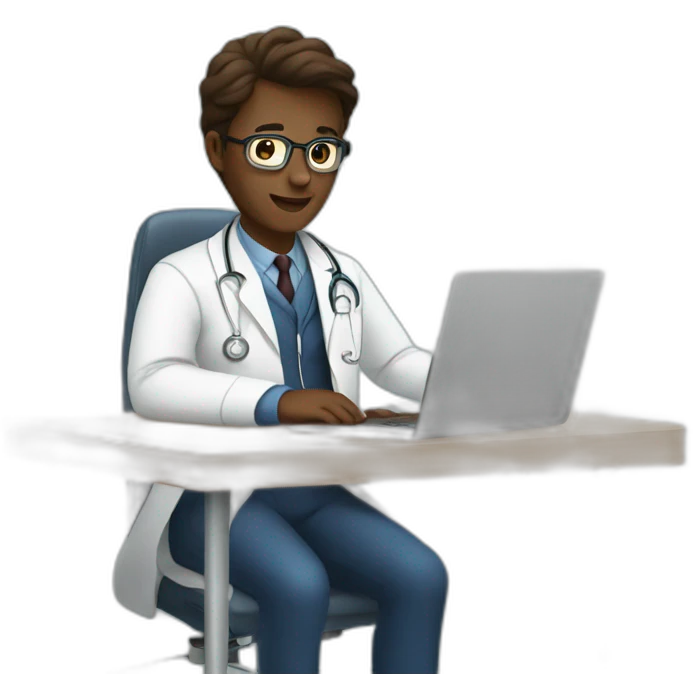 Doctor working using laptop behind the table emoji