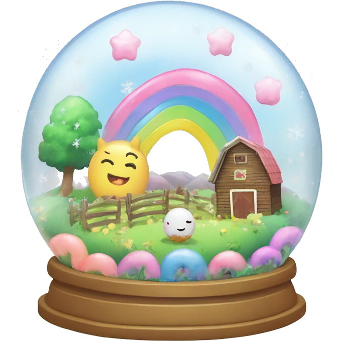 Kawaii rainbow pastel bedazzled farm in a garden snow globe  emoji