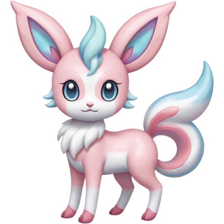 Shiny iridescent white albino Meloetta-Sylveon-Espurr-Palkia-fusion-animal-hybrid-creature, full body  emoji