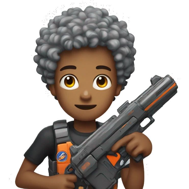 Boy with curly hair with nerf blaster emoji