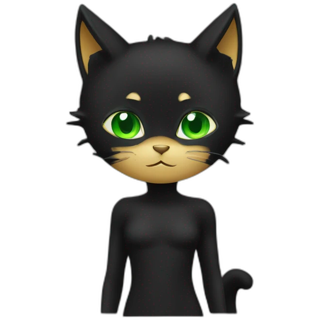 chat noir légerement enrobe avec des yeux vert emoji