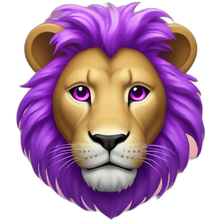 Lion with magenta mane, glowing white eyes, purple furr emoji