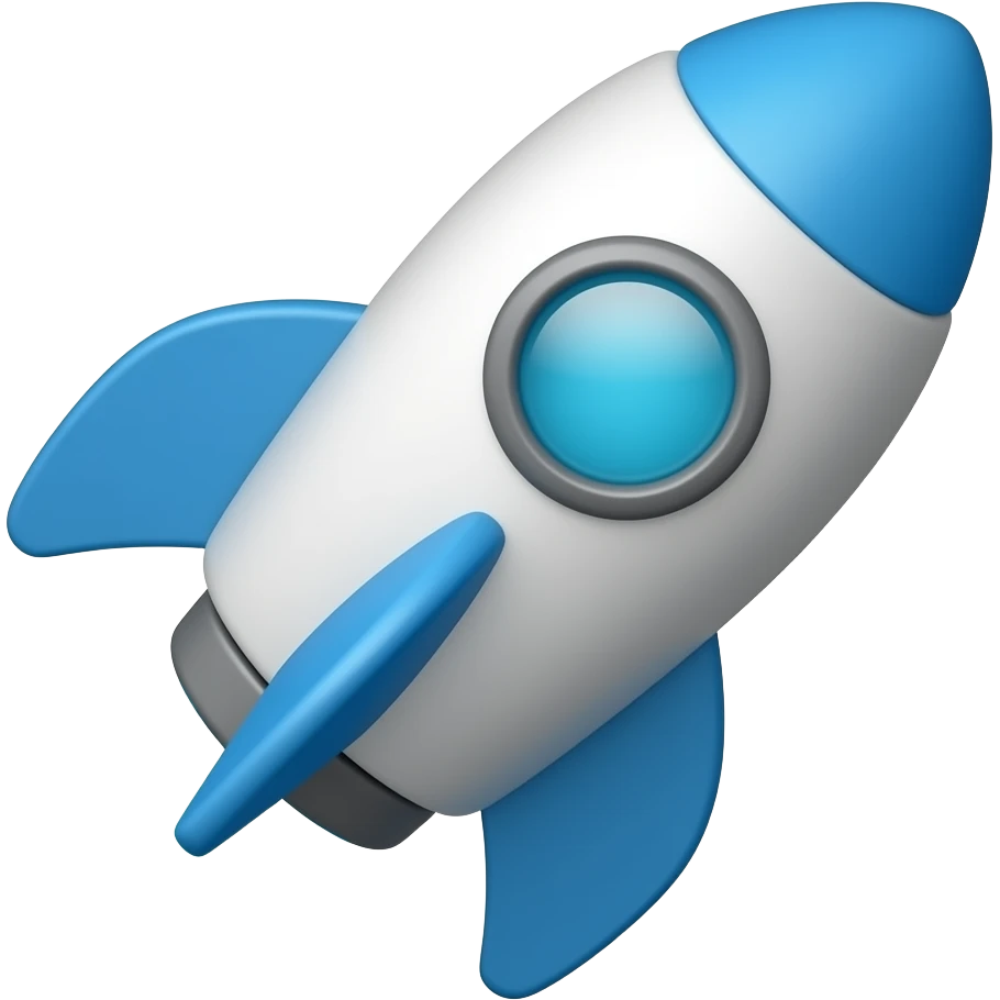 3D emoji icon of a space ship, use colors Dark blue, Deep blue, Sky blue, Sea turquoise, Sky white, Coastal grey. Add subtle shadows and highlights for a realistic 3D effect. Maintain a clean, modern, minimalistic look. emoji