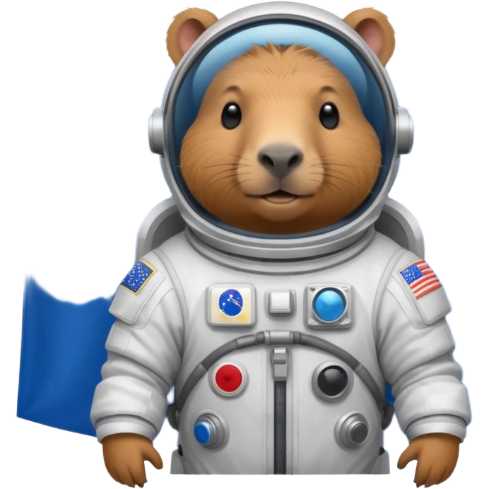 Capypara in space suit, holding blue rectangle flag emoji