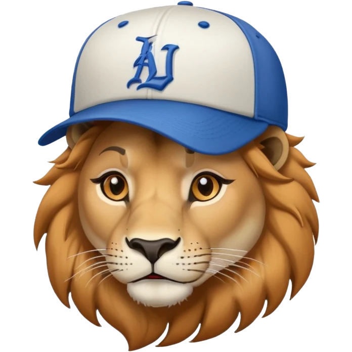 confident female lion head and shoulders wearing a baseball cap emoji