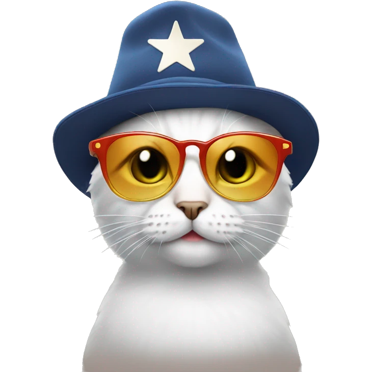 cat wearing sunglasses and a star hat emoji