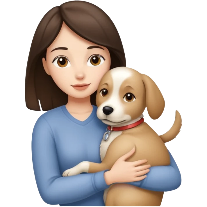White brunette woman hugging a beige dog emoji