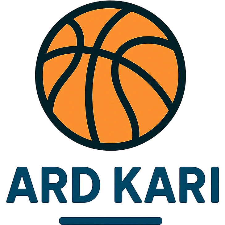 logo with text 'Ard Kari', color outline icon style, black lines with orange accent, basketball motif, modern and clean emoji