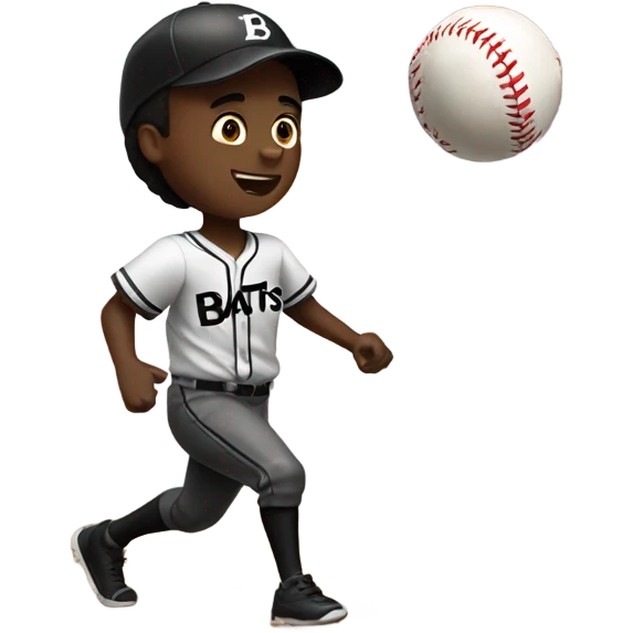 Black boy throwing a baseball with a jersey that says bats emoji