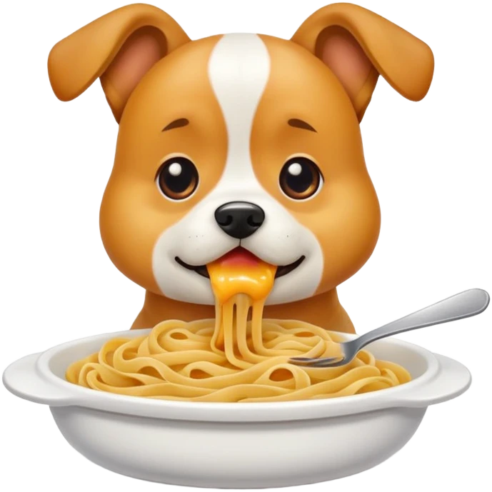 The dog is eating pasta. emoji