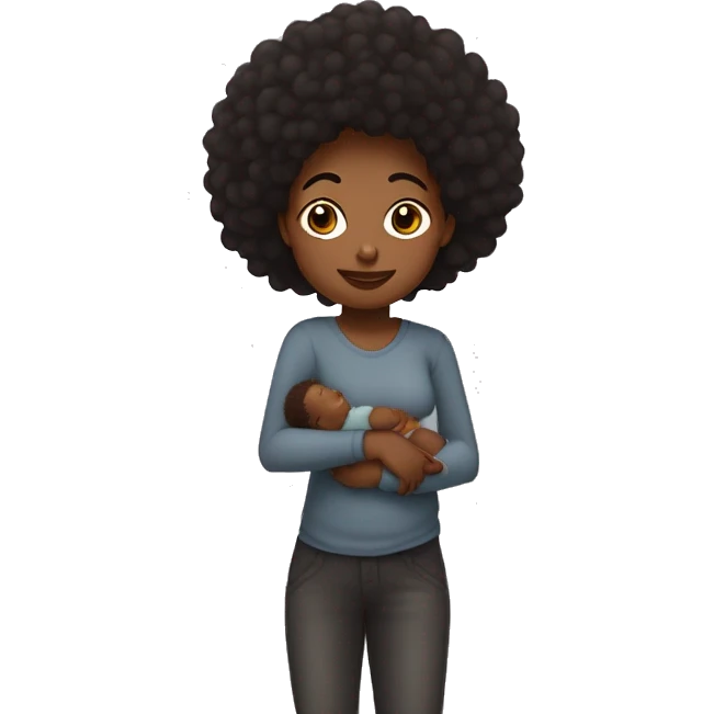 Garota negra de pelo afro con su bebe varón gordo de piel mestiza  emoji