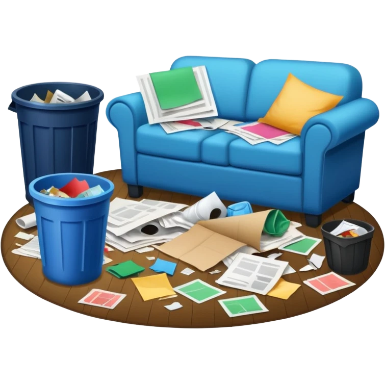 dirty living room with papers and trash

 emoji