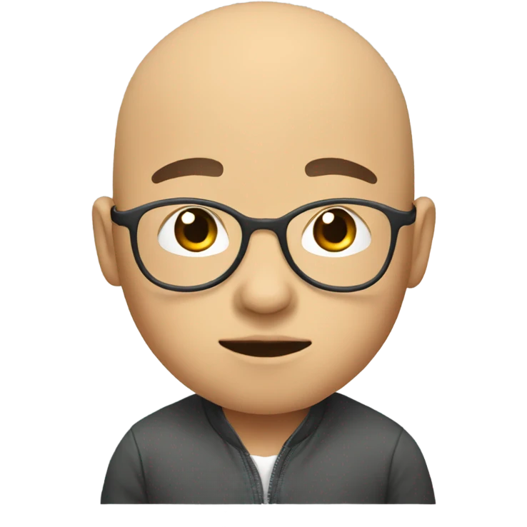 a young boy, Asian, bald, in glasses, thinking deeply emoji