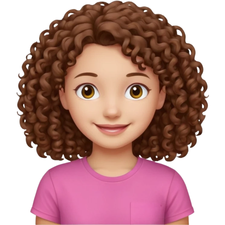 Young girl with curly hair and a pink T-shirt, looking happy  emoji
