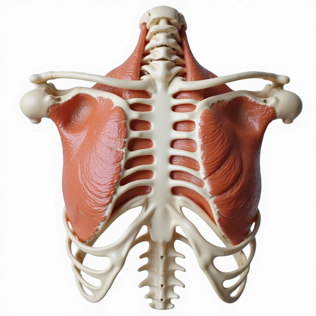 detailed anatomical scapula, isolated on white background, realistic style, with anatomical labels of main parts emoji