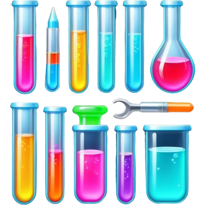 Epoxy resin art icon, jewelry and decorative items made with fluorescent epoxy resin, visible tubes of resin with bright colors, mixing tools, and molds, glowing effect on the resin, minimalistic style, clean lines, transparent background. emoji