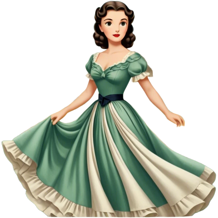 Icon for Romance Movie: A vintage movie poster-style design inspired by Gone with the Wind. Include romantic, sweeping imagery like Scarlett O'Hara in a flowing dress, Rhett Butler, a plantation backdrop, and fluttering wind-blown fabric. Soft, nostalgic cinematic feel. Transparent background. emoji