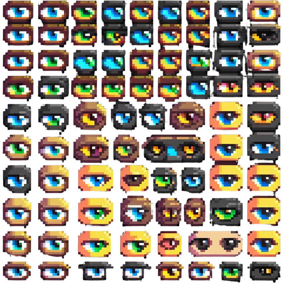 pixel art eyes in different colors and expressions emoji